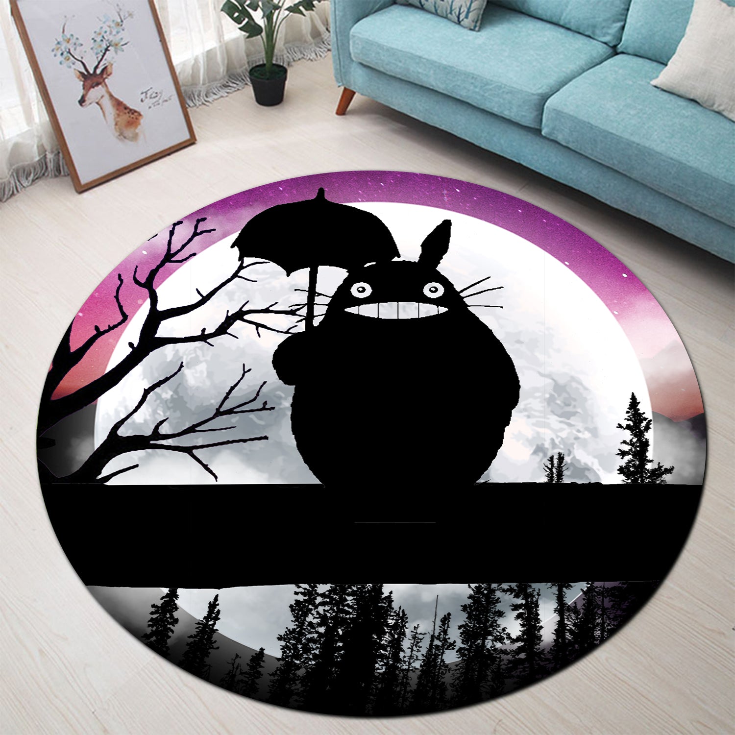 Totoro Ghibli Moon Night Round Carpet Rug Bedroom Livingroom Home Decor Nearkii