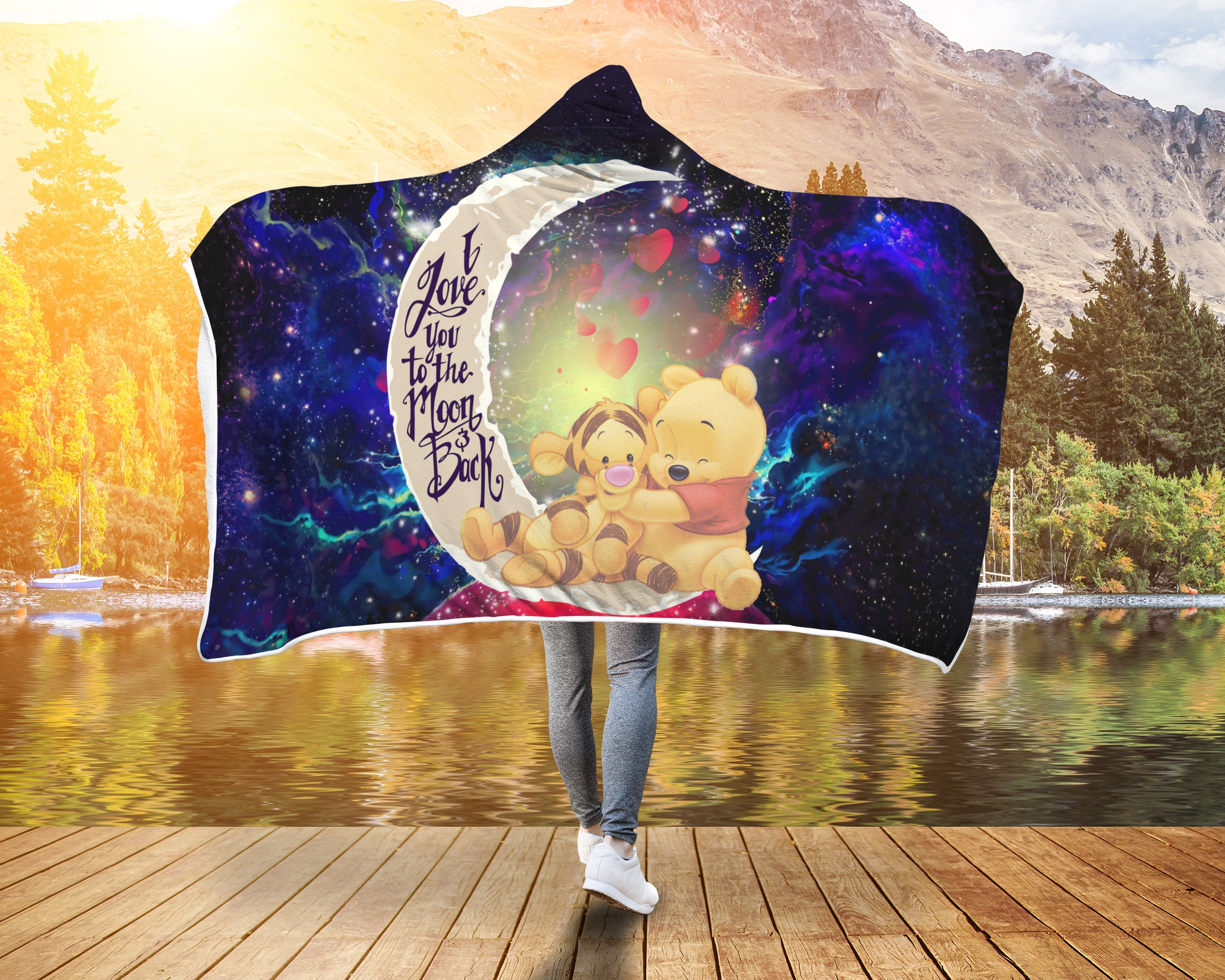 Winnie The Pooh Love You To The Moon Galaxy Economy Hooded Blanket Nearkii