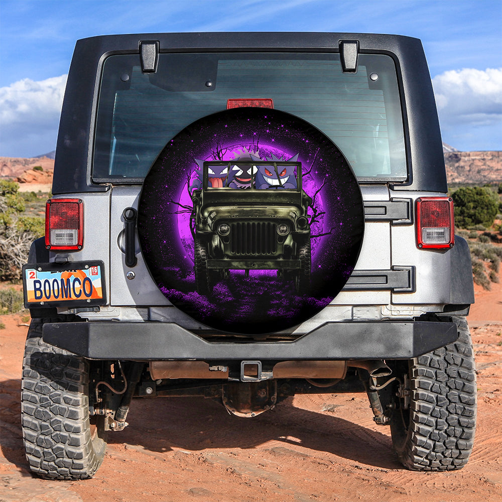 Halloween Gengar Pokemon Ghost Ride Jeep Funny Moonlight Car Spare Tire Covers Gift For Campers Nearkii