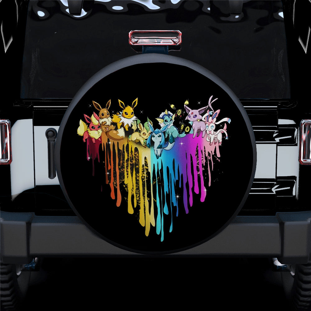 Evee Evolution Pokemon Team Color Heart Car Spare Tire Covers Gift For Campers Nearkii