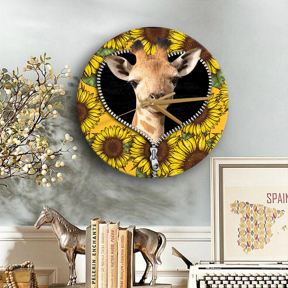 Giraffe Sunflower Zipper Wood Wall Clock Nearkii