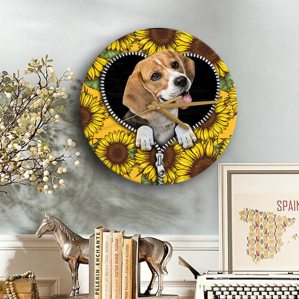 Lovely Sunflower Zipper Beagle Wood Wall Clock Nearkii