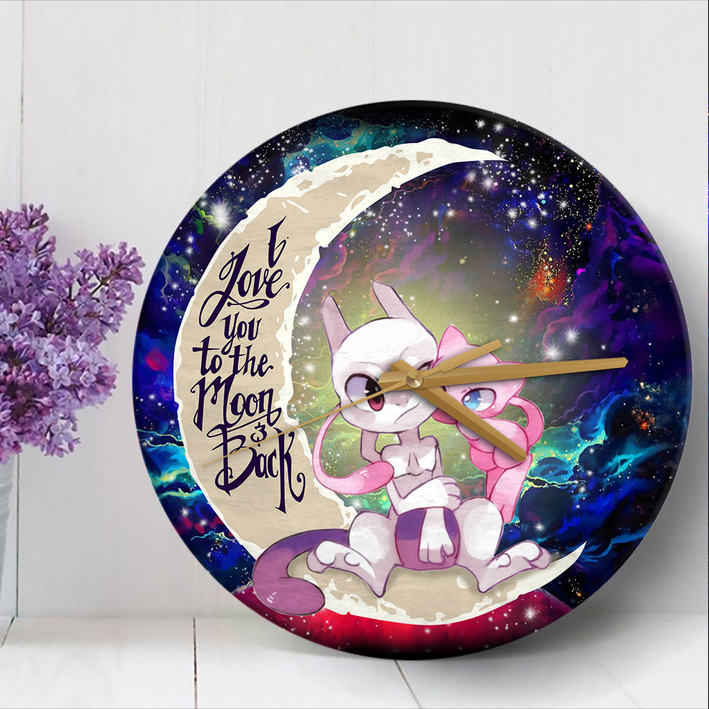 Pokemon Couple Mew Mewtwo Love You To The Moon Galaxy Wood Wall Clock Nearkii