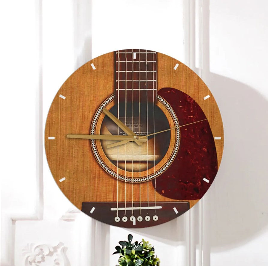 Guitar Lovers Guitar Shape Wooden Clock Nearkii