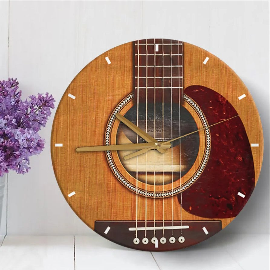 Guitar Lovers Guitar Shape Wooden Clock Nearkii