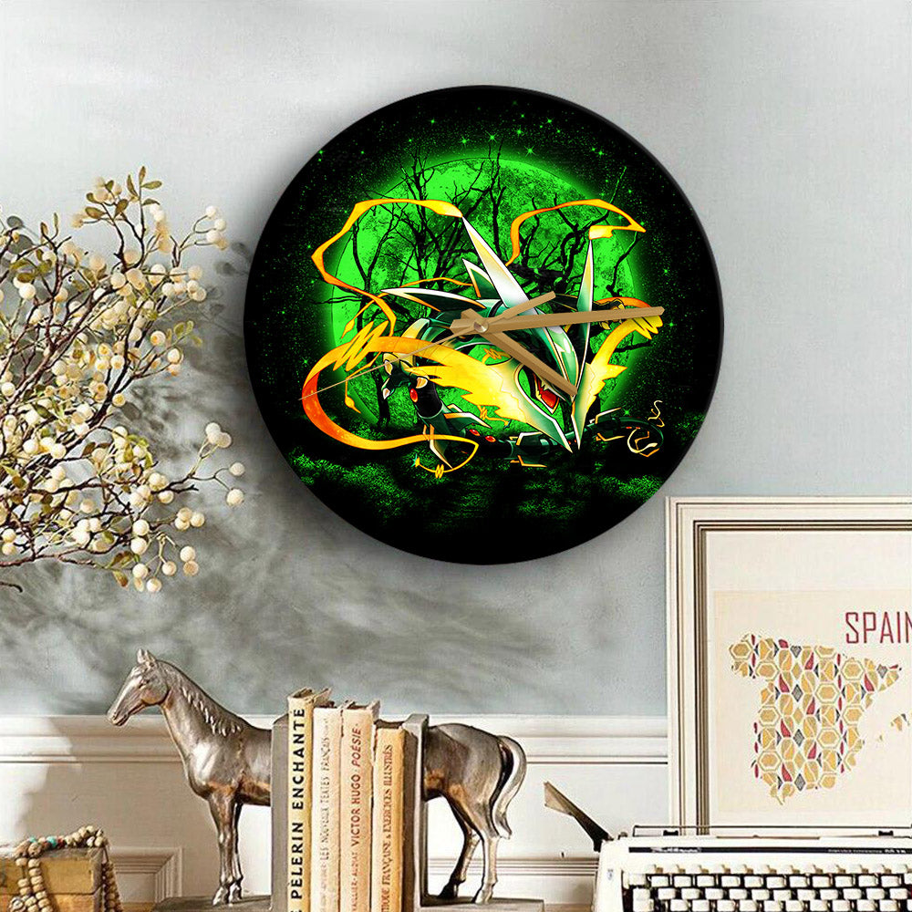 Mega X Rayquaza Pokemon Legendary Moonlight Wood Wall Clock Nearkii