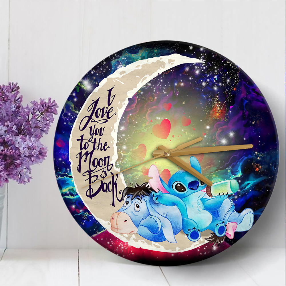 Stitch And Eeyore Couple Love You To The Moon Galaxy Wood Wall Clock Nearkii