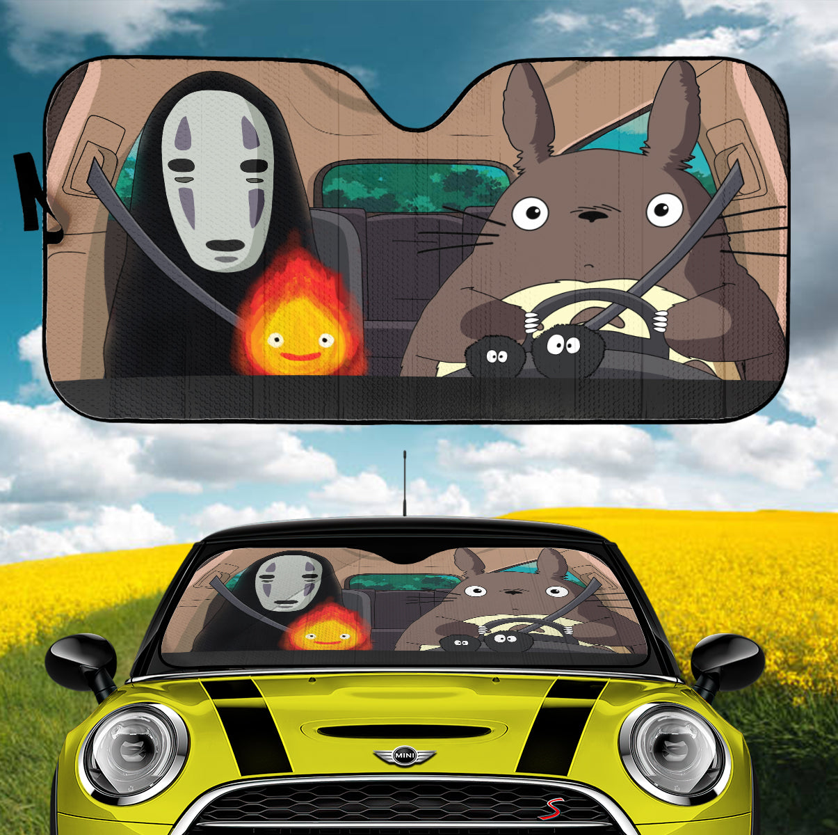 Ghibli Totoro No Face And Calcifer Driving Anime Funny Car Auto Sunshades Nearkii