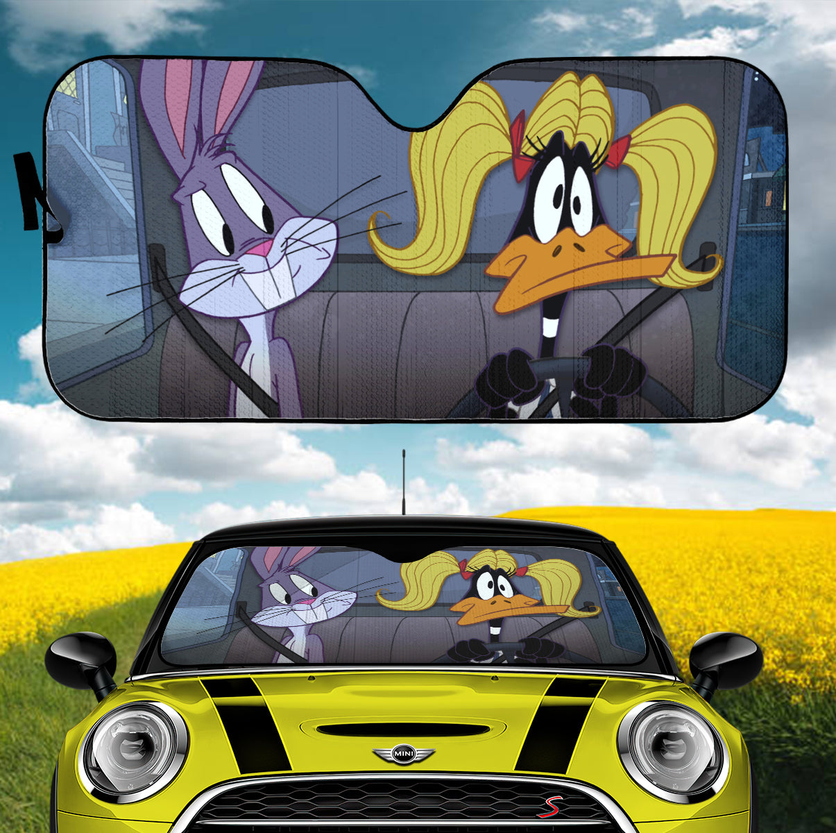 Looney Tunes Daffy Duck Bugs Bunny Driving Funny Car Auto Sunshades Nearkii