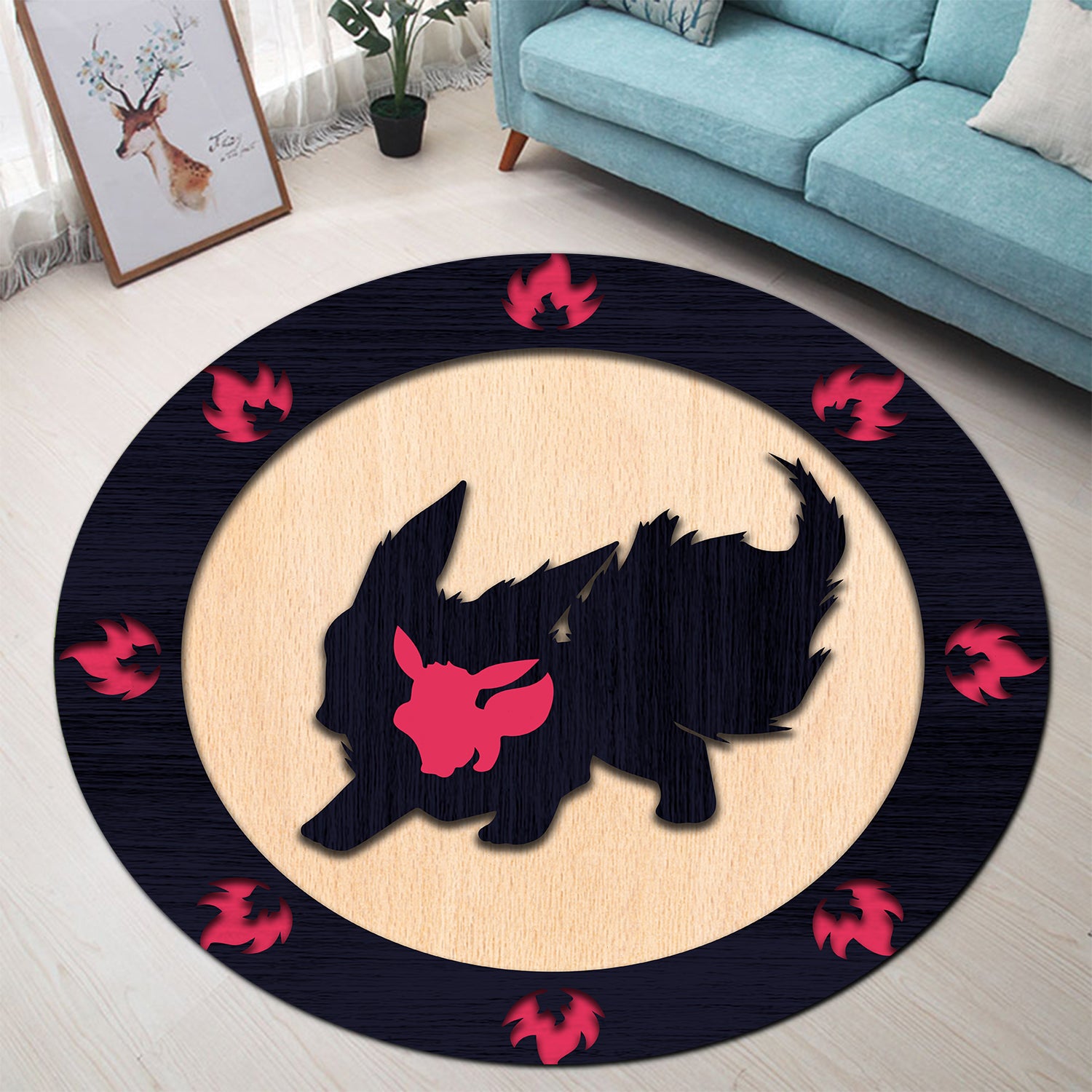 Flareon Pokemon Evolution Round Carpet Rug Bedroom Livingroom Home Decor Nearkii