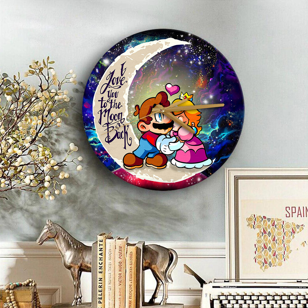Mario Couple Love You To The Moon Galaxy Wood Wall Clock Nearkii