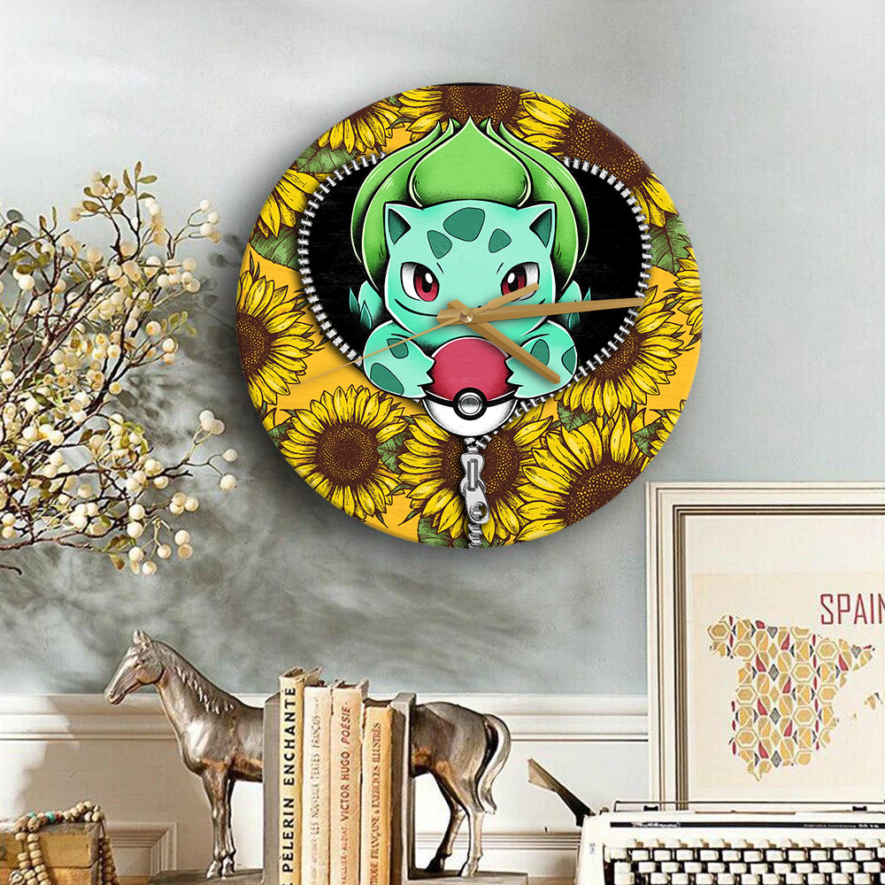 Bulbapedia Pokemon Sunflower Zipper Wood Wall Clock Nearkii