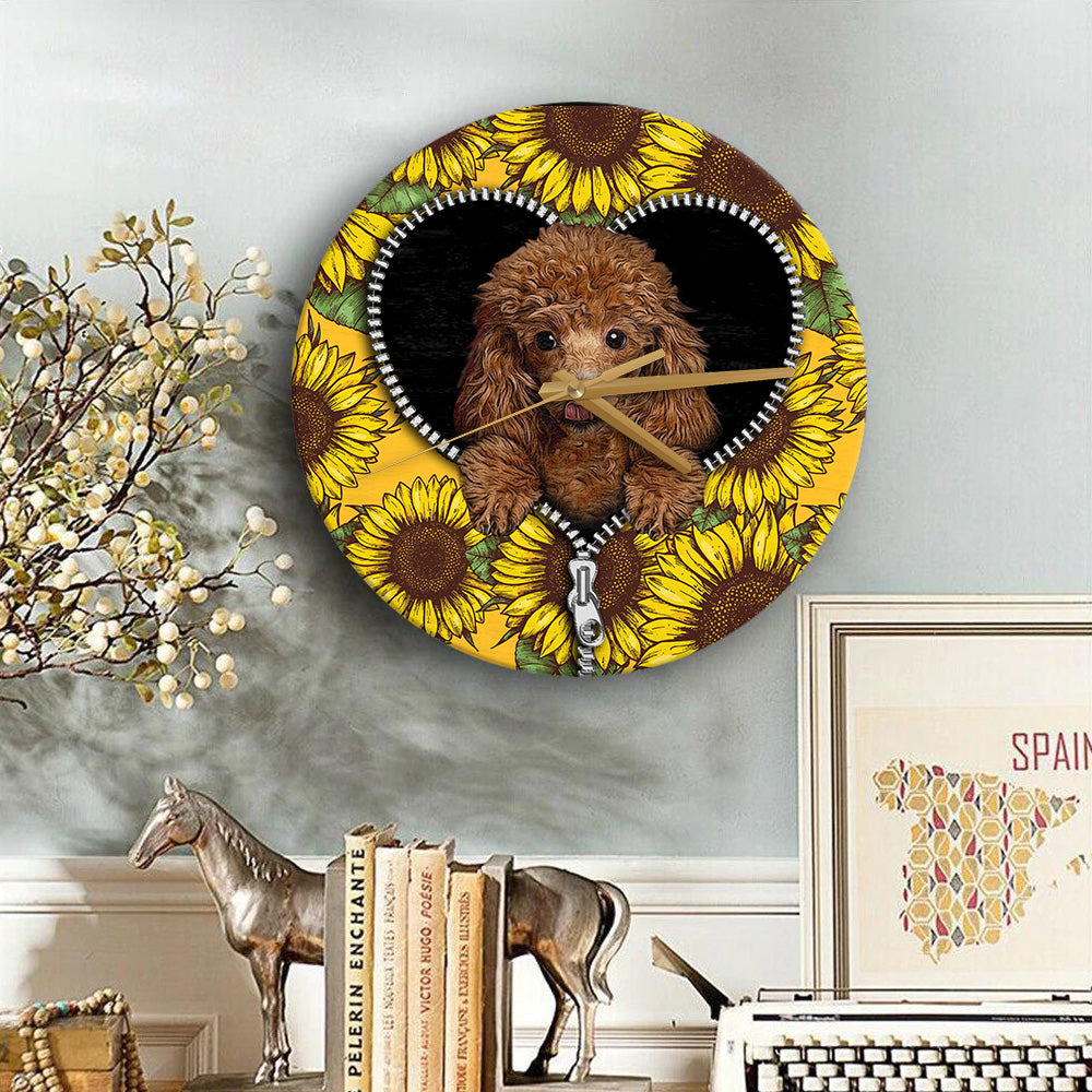Cute Dog Sunflower Zipper Tapestry Safe Zone Wood Wall Clock Nearkii