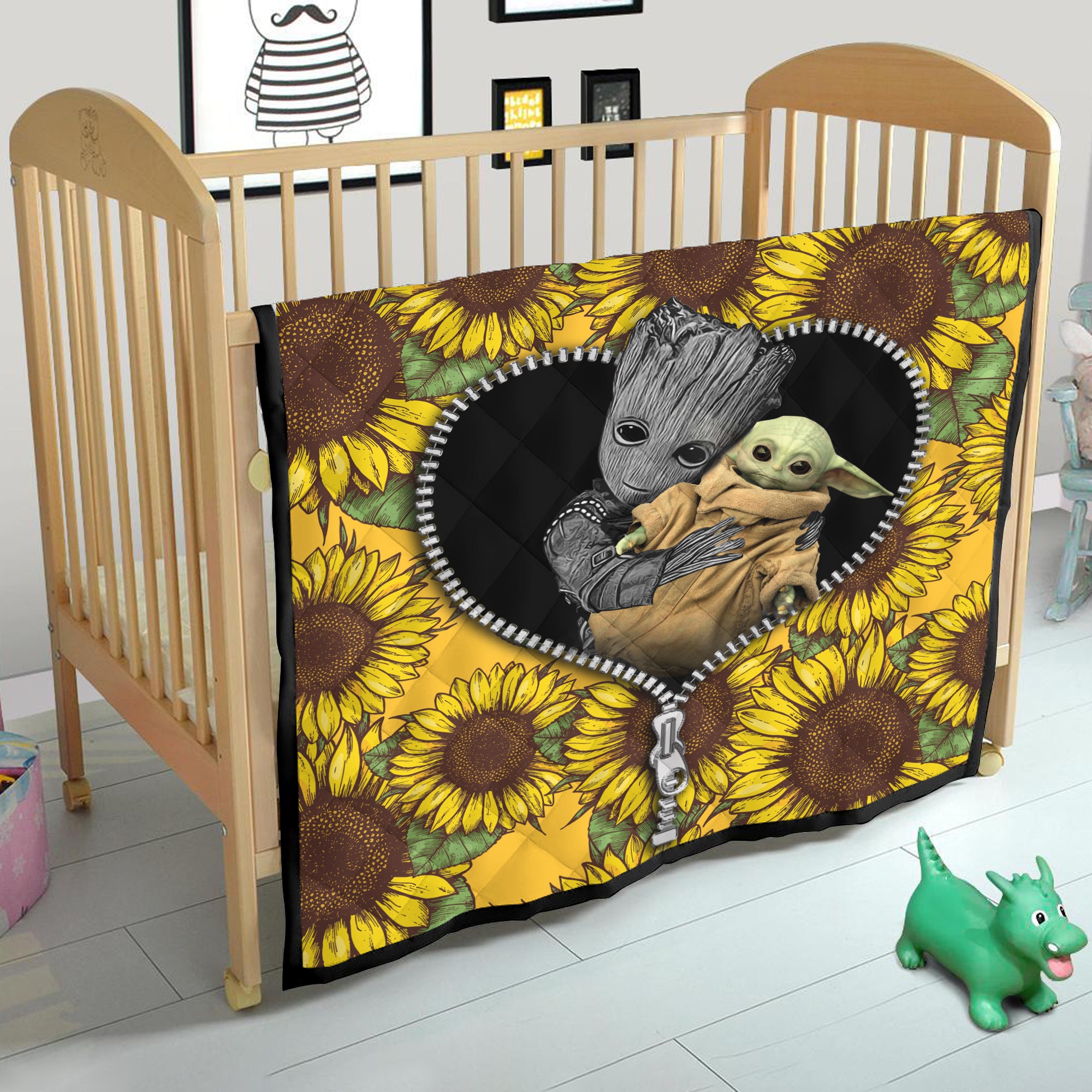 Baby Groot And Baby Yoda Sunflower Zipper Quilt Blanket Nearkii