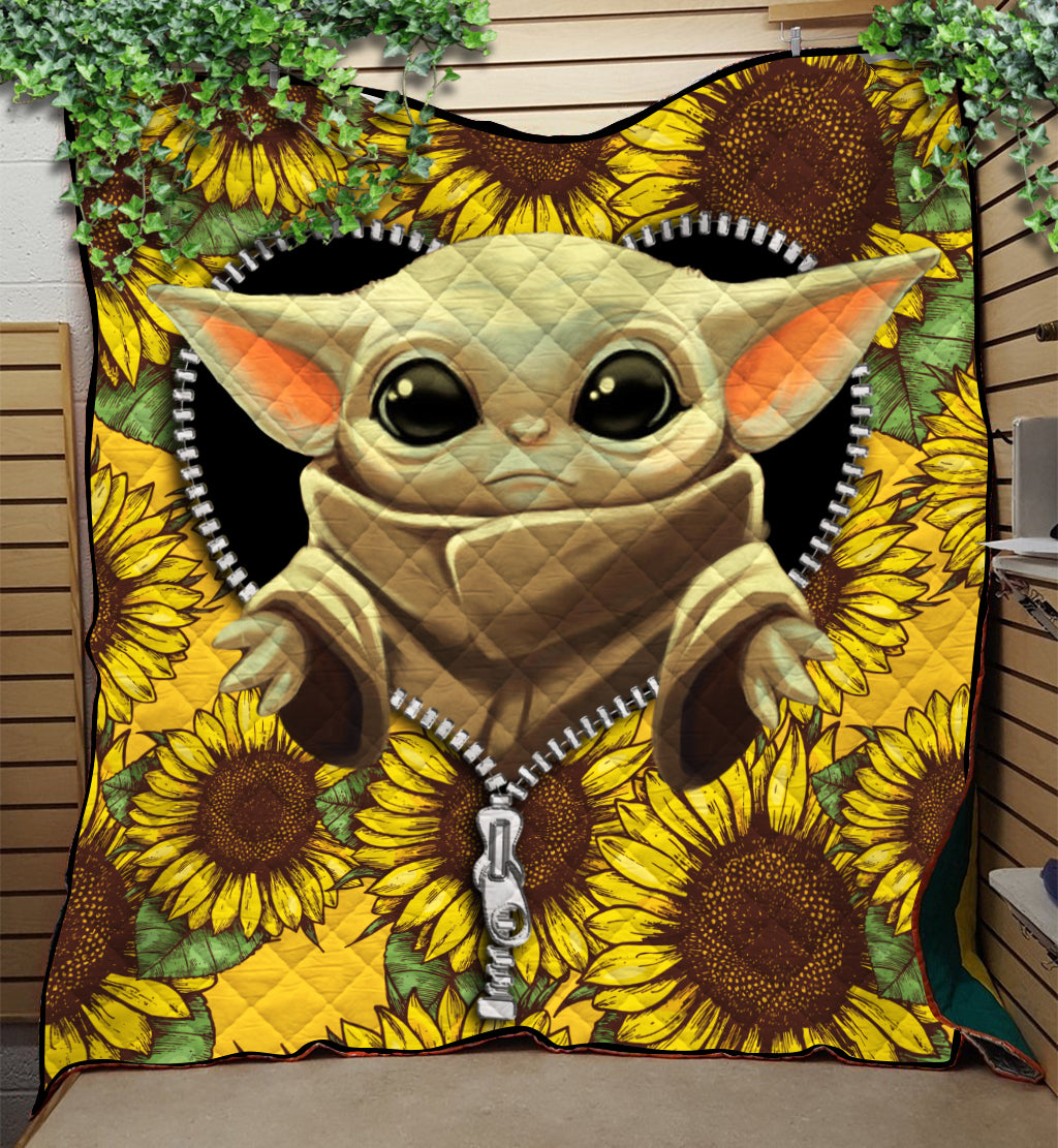Baby Yoda Sunflower Zipper Quilt Blanket Nearkii