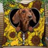 Brown Dachshund Sunflower Zipper Quilt Blanket Nearkii
