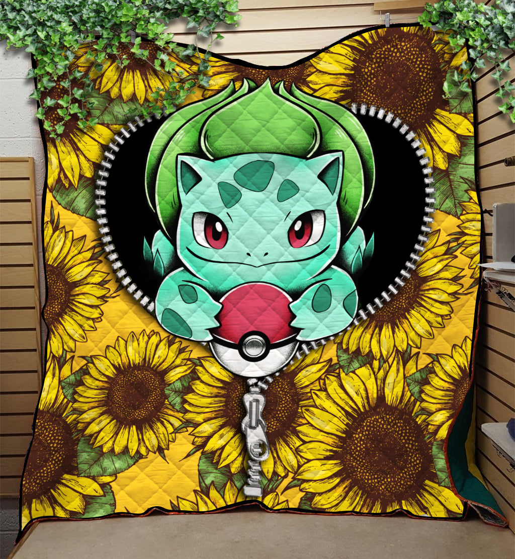 Bulbasaur Pokemon Sunflower Zipper Quilt Blanket Nearkii