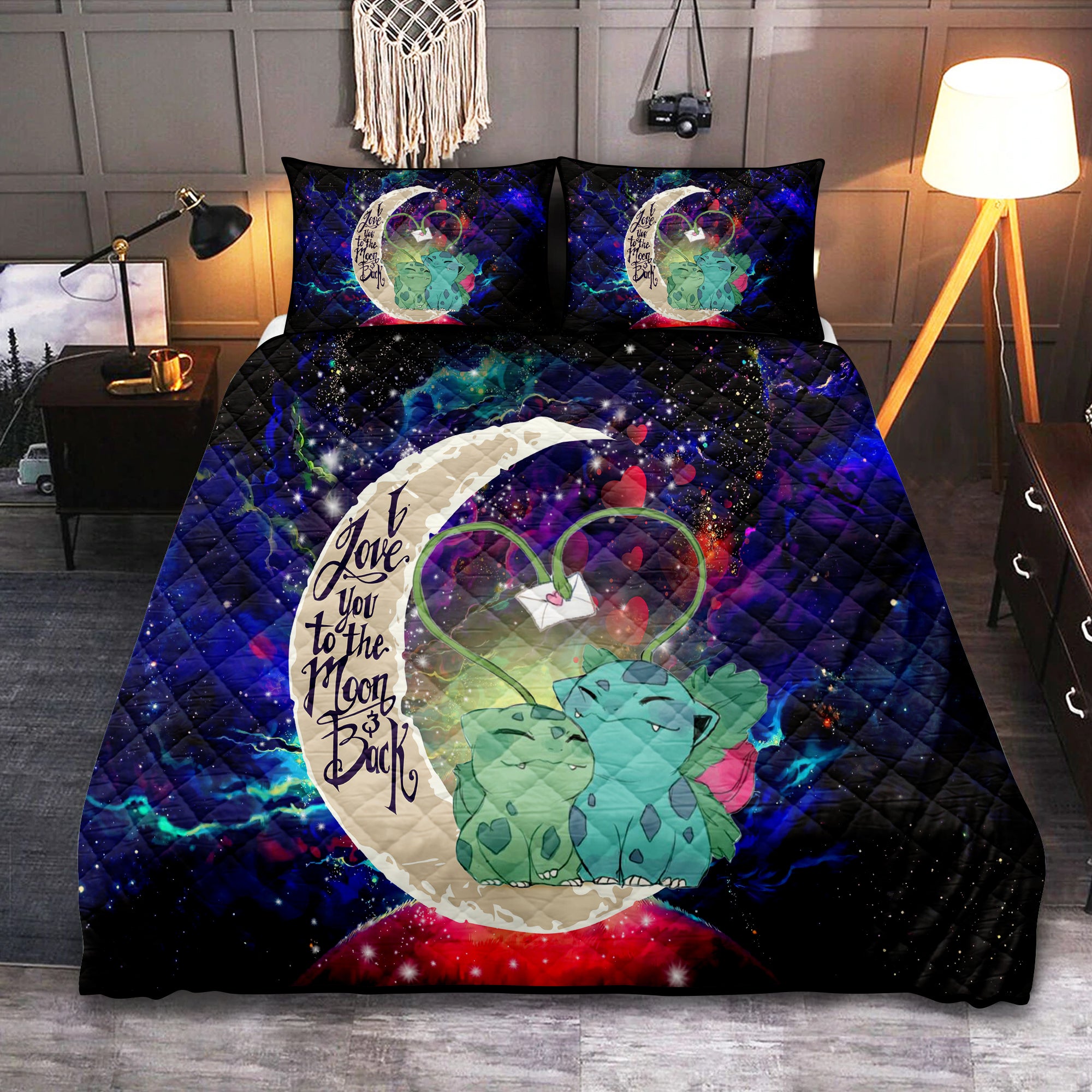 Bulbasaur Couple Pokemon Love You To The Moon Galaxy Quilt Bed Sets Nearkii
