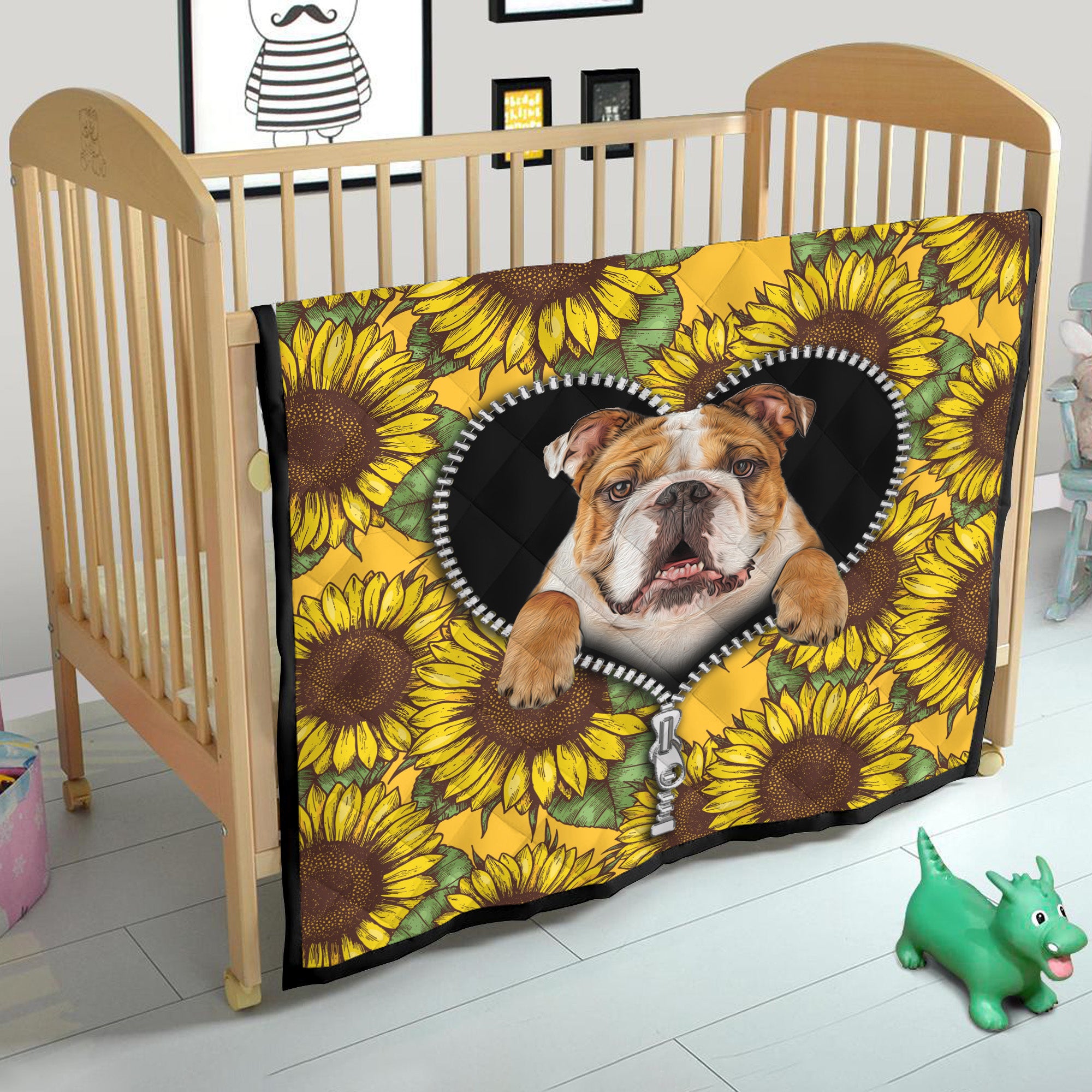 Bull Dog Sunflower Zipper Quilt Blanket Nearkii
