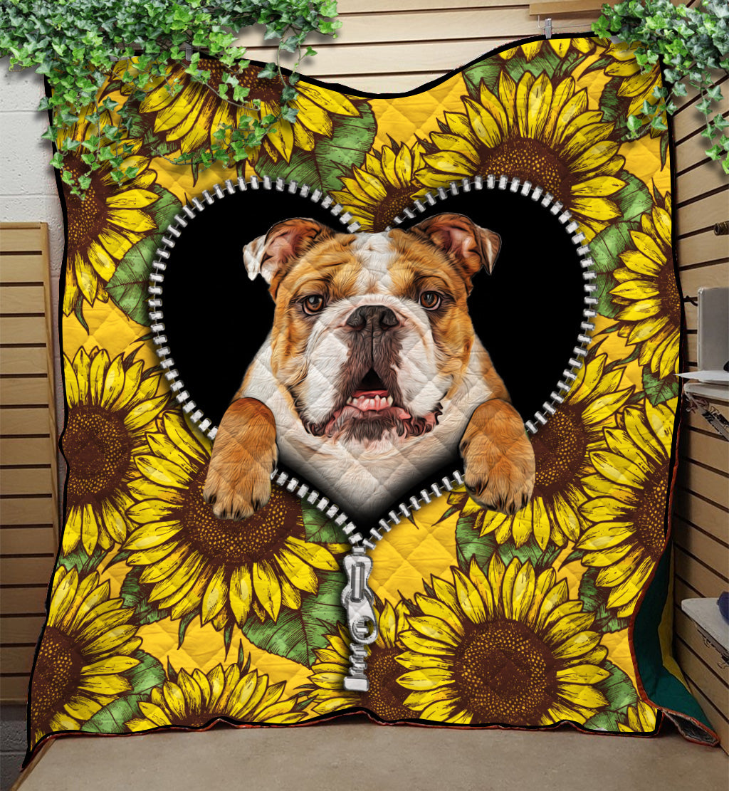 Bull Dog Sunflower Zipper Quilt Blanket Nearkii