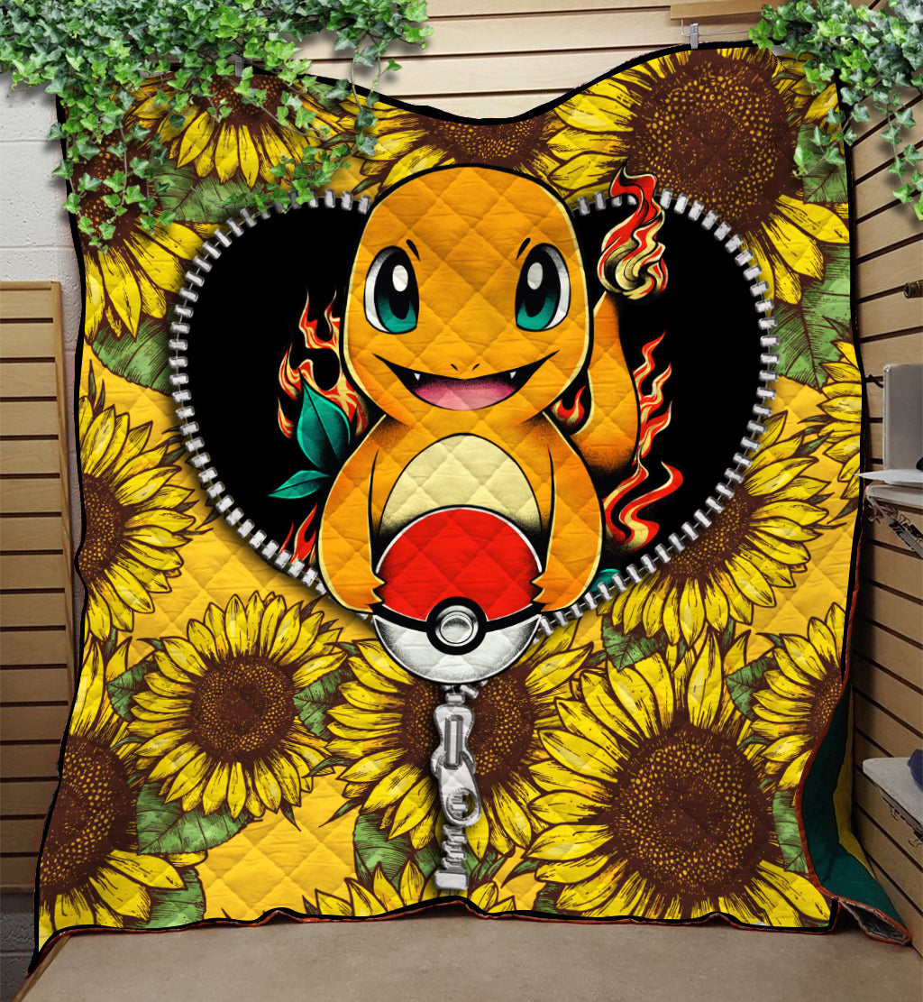 Charmander Pokemon Sunflower Zipper Quilt Blanket Nearkii