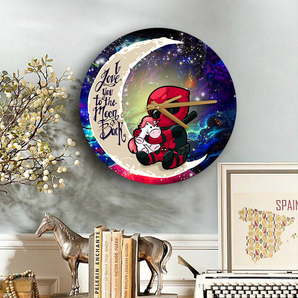 Chibi Deadpool Unicorn Toy Love You To The Moon Galaxy Wood Wall Clock Nearkii