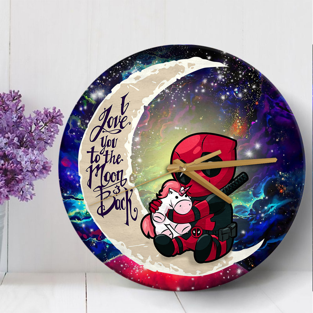 Chibi Deadpool Unicorn Toy Love You To The Moon Galaxy Wood Wall Clock Nearkii