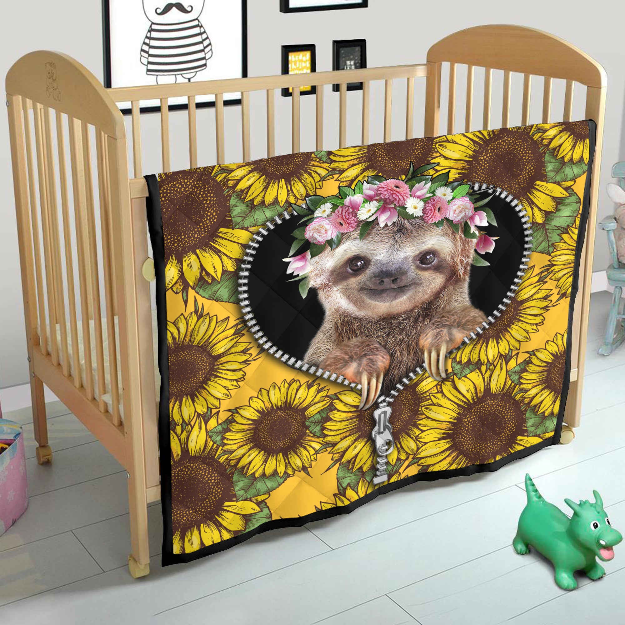 Cute Sloth Sunflower Zipper Quilt Blanket Nearkii