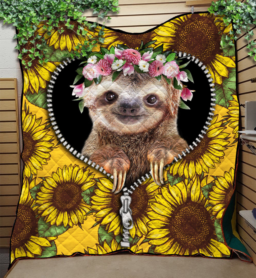 Cute Sloth Sunflower Zipper Quilt Blanket Nearkii