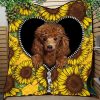 Cute Dog Poodle Sunflower Zipper Quilt Blanket Nearkii
