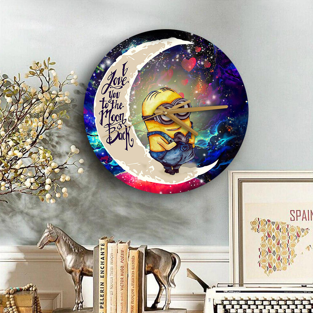 Cute Minions Despicable Me Love You To The Moon Galaxy Wood Wall Clock Nearkii