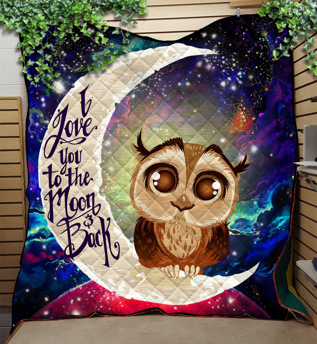 Cute Owl Love You To The Moon Galaxy Quilt Blanket Nearkii