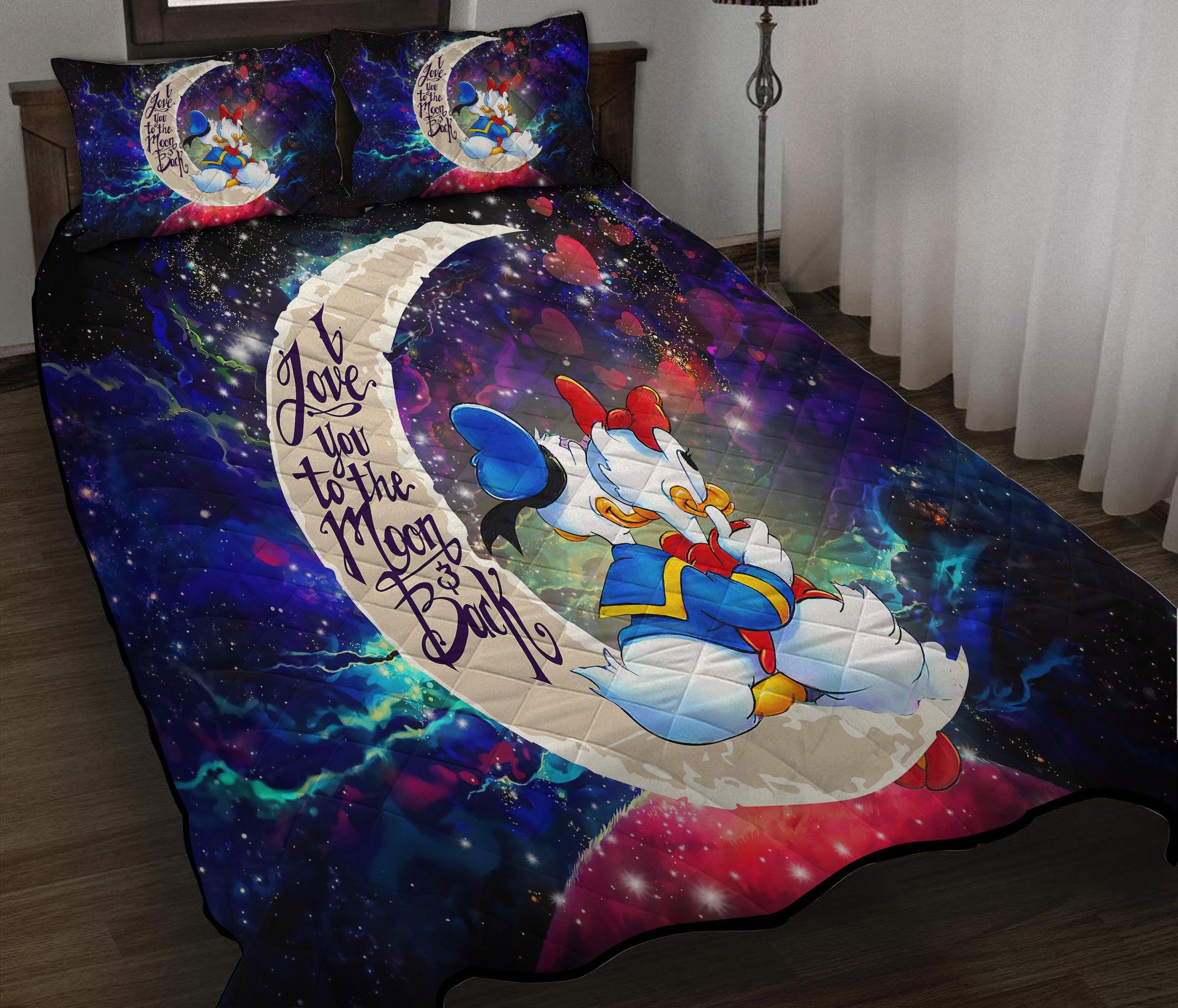 Couple Cute Duck Couple Love You To The Moon Galaxy Quilt Bed Sets Nearkii