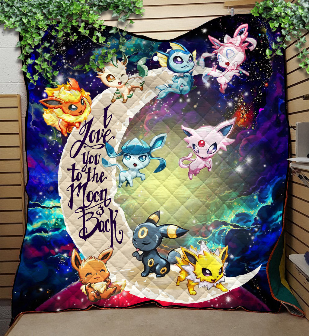 Eevee Evolution Pokemon Love You To The Moon Galaxy Quilt Blanket Nearkii