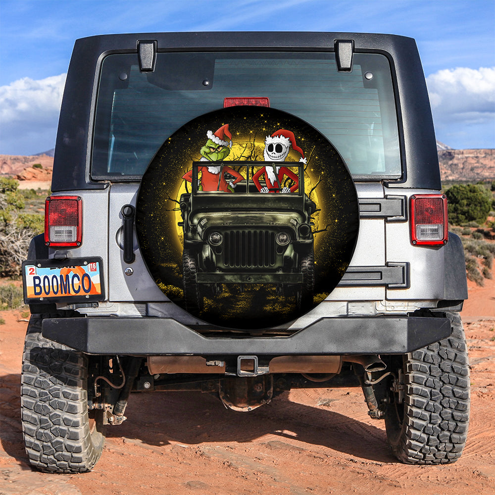 Jack Nightmare Before Christmas And Grinch Ride Jeep Moonlight Halloween Car Spare Tire Covers Gift For Campers Nearkii