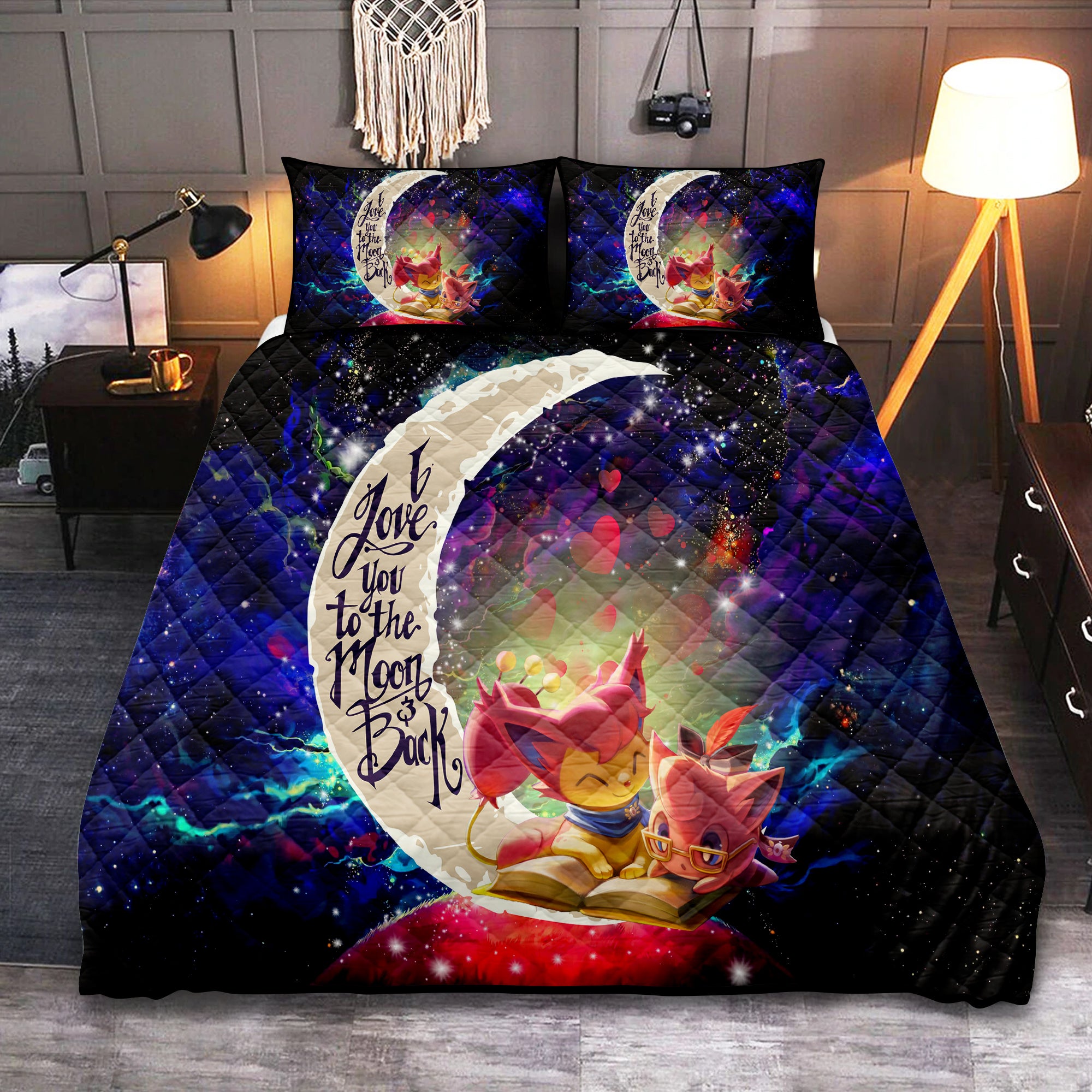 Skitty And Jigglypuff Pokemon Love You To The Moon Galaxy Quilt Bed Sets Nearkii