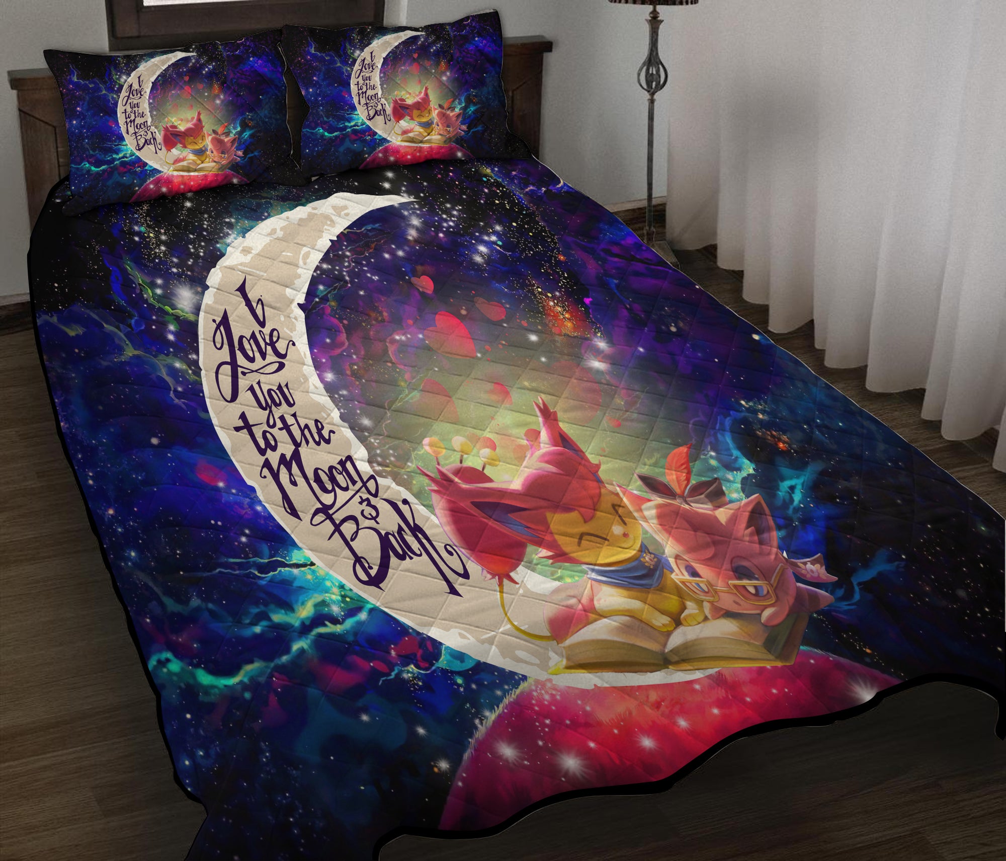 Skitty And Jigglypuff Pokemon Love You To The Moon Galaxy Quilt Bed Sets Nearkii