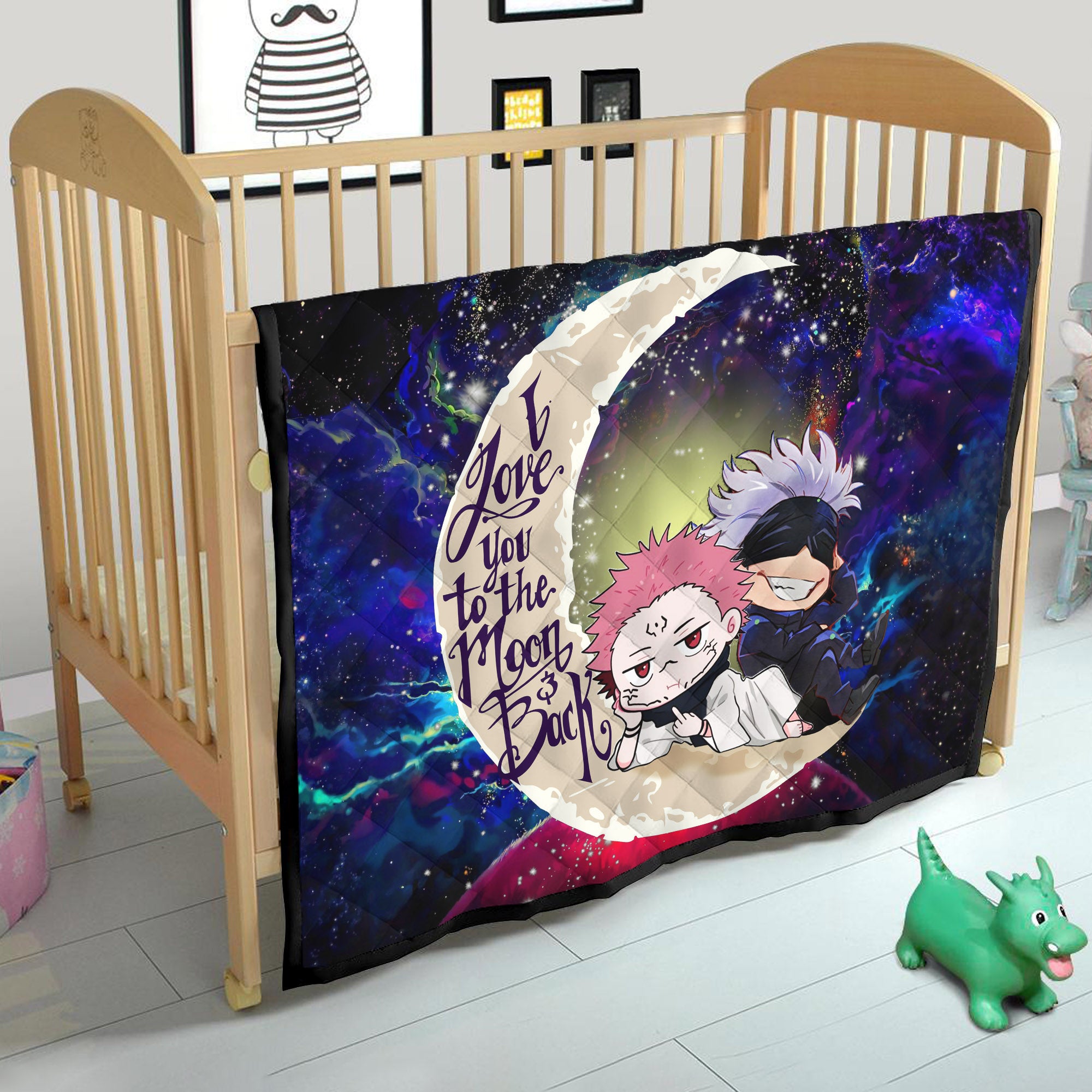 Jujutsu Kaisen Gojo Sakuna Chibi Anime Love You To The Moon Galaxy Quilt Blanket Nearkii
