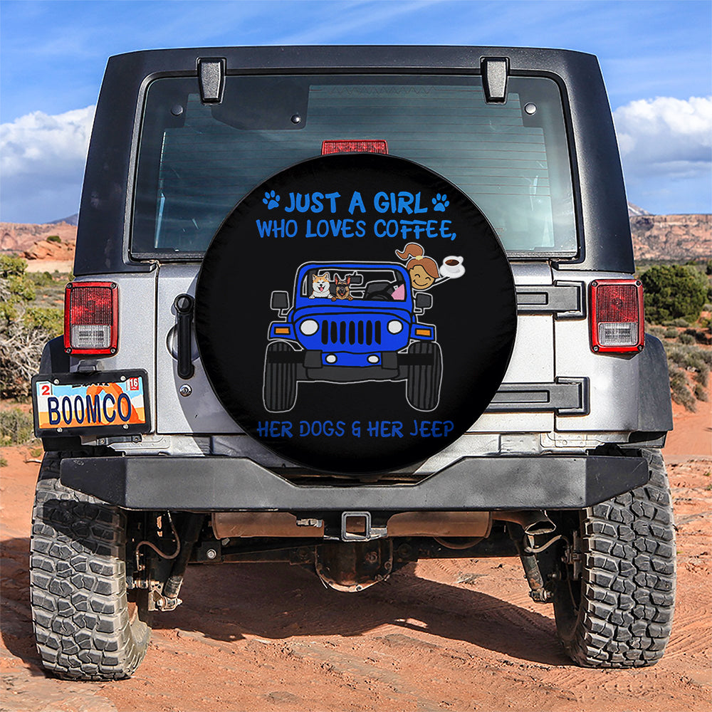 Just A Girl Who Love Coffee And Her Dogs Jeep Blue Car Spare Tire Covers Gift For Campers Nearkii