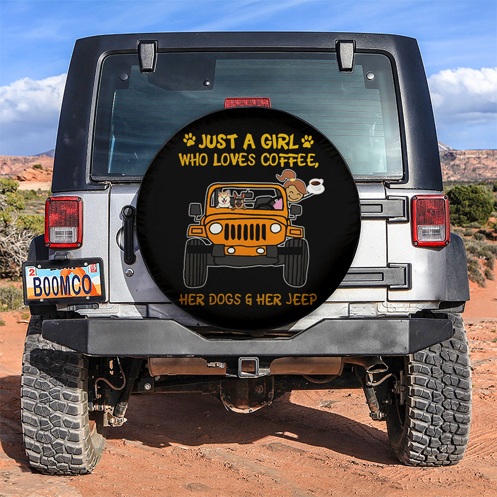 Just A Girl Who Love Coffee And Her Dogs Jeep Orange Car Spare Tire Covers Gift For Campers Nearkii