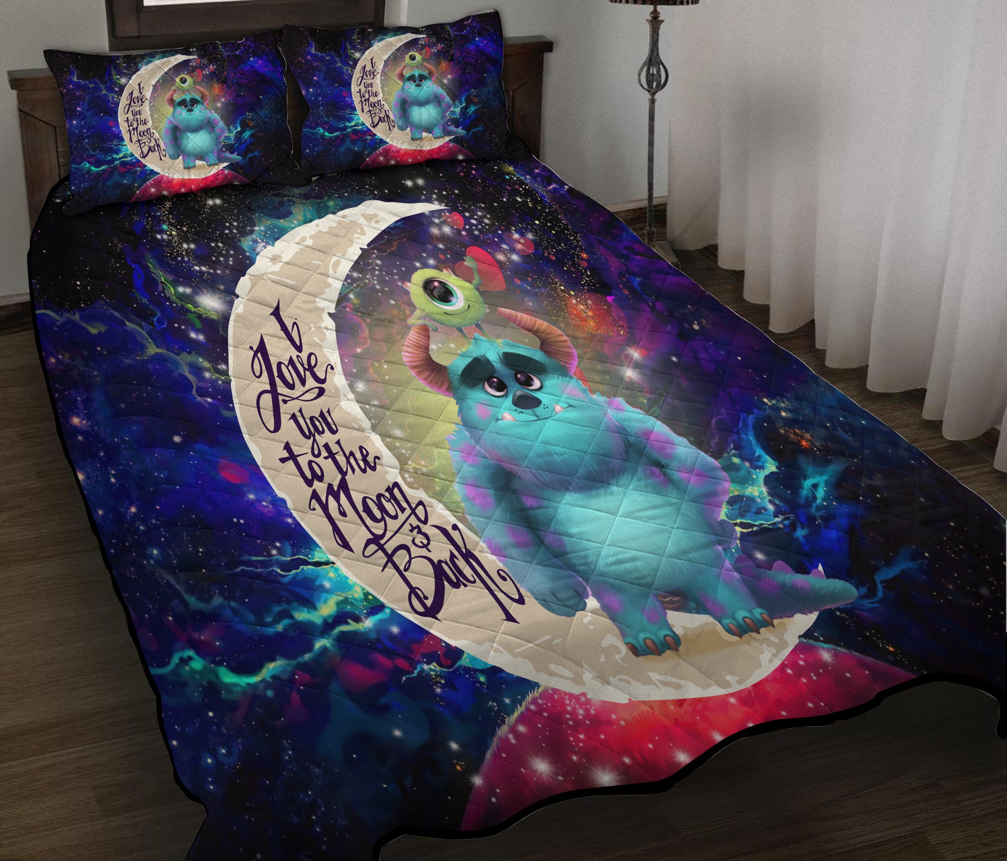 Monster Inc Sully And Mike Love You To The Moon Galaxy Quilt Bed Sets Nearkii