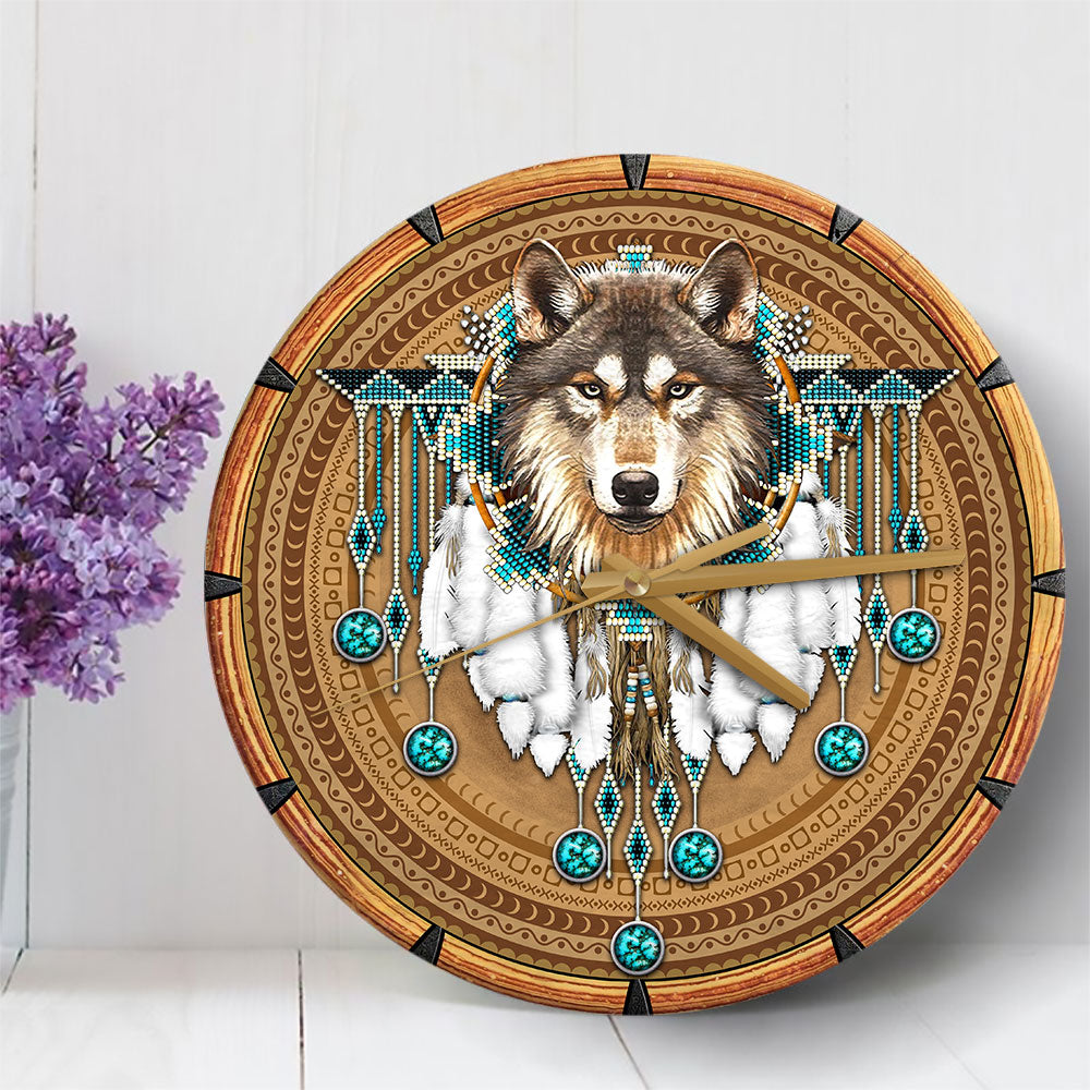 Native American Tribe Wolf Wood Wall Clock Nearkii