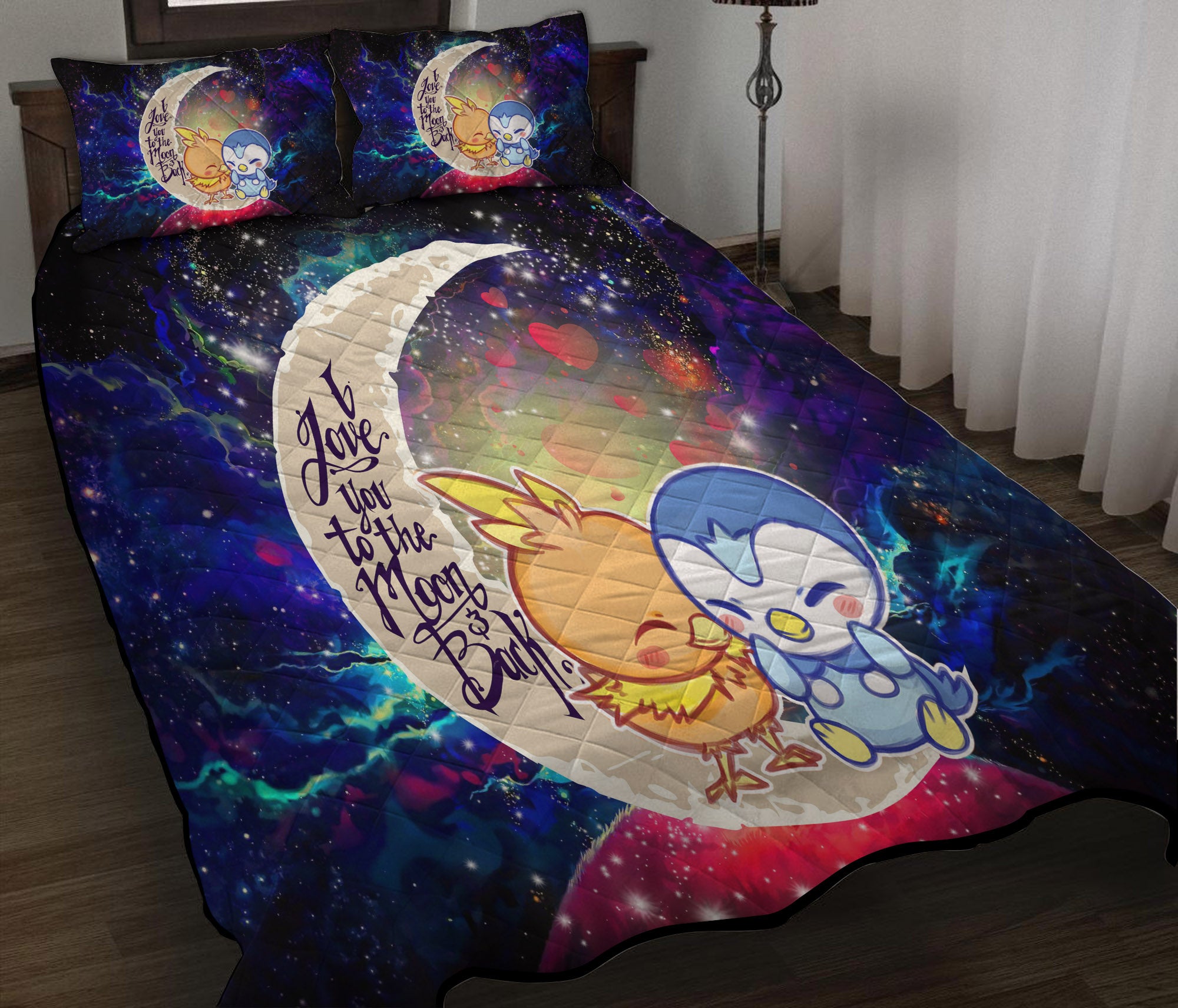Pokemon Torchic Piplup Love You To The Moon Galaxy Quilt Bed Sets Nearkii