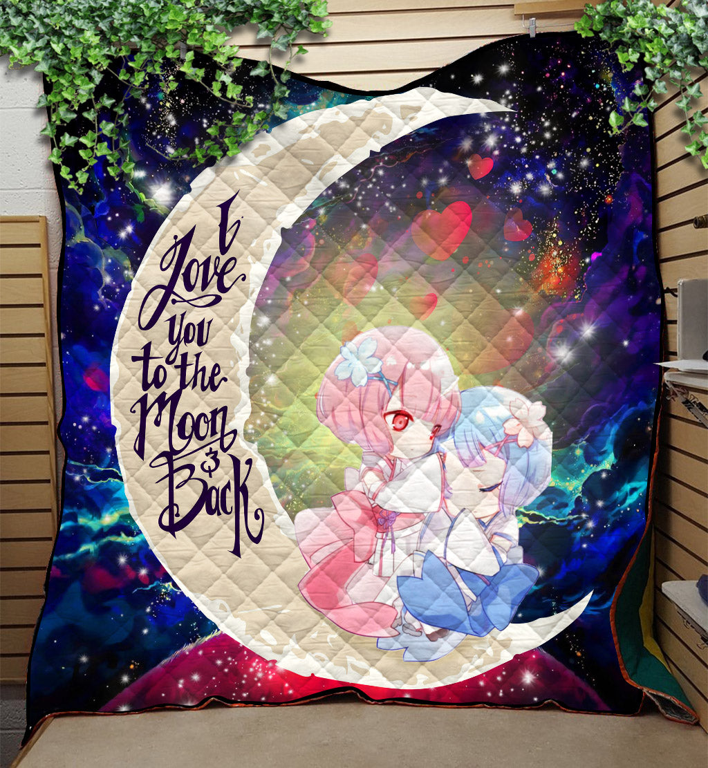 Ram And Rem Rezero Love You To The Moon Galaxy Quilt Blanket Nearkii