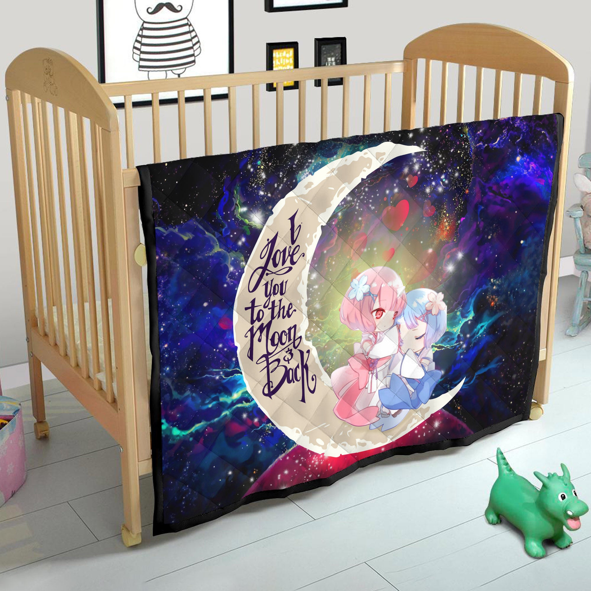 Ram And Rem Rezero Love You To The Moon Galaxy Quilt Blanket Nearkii