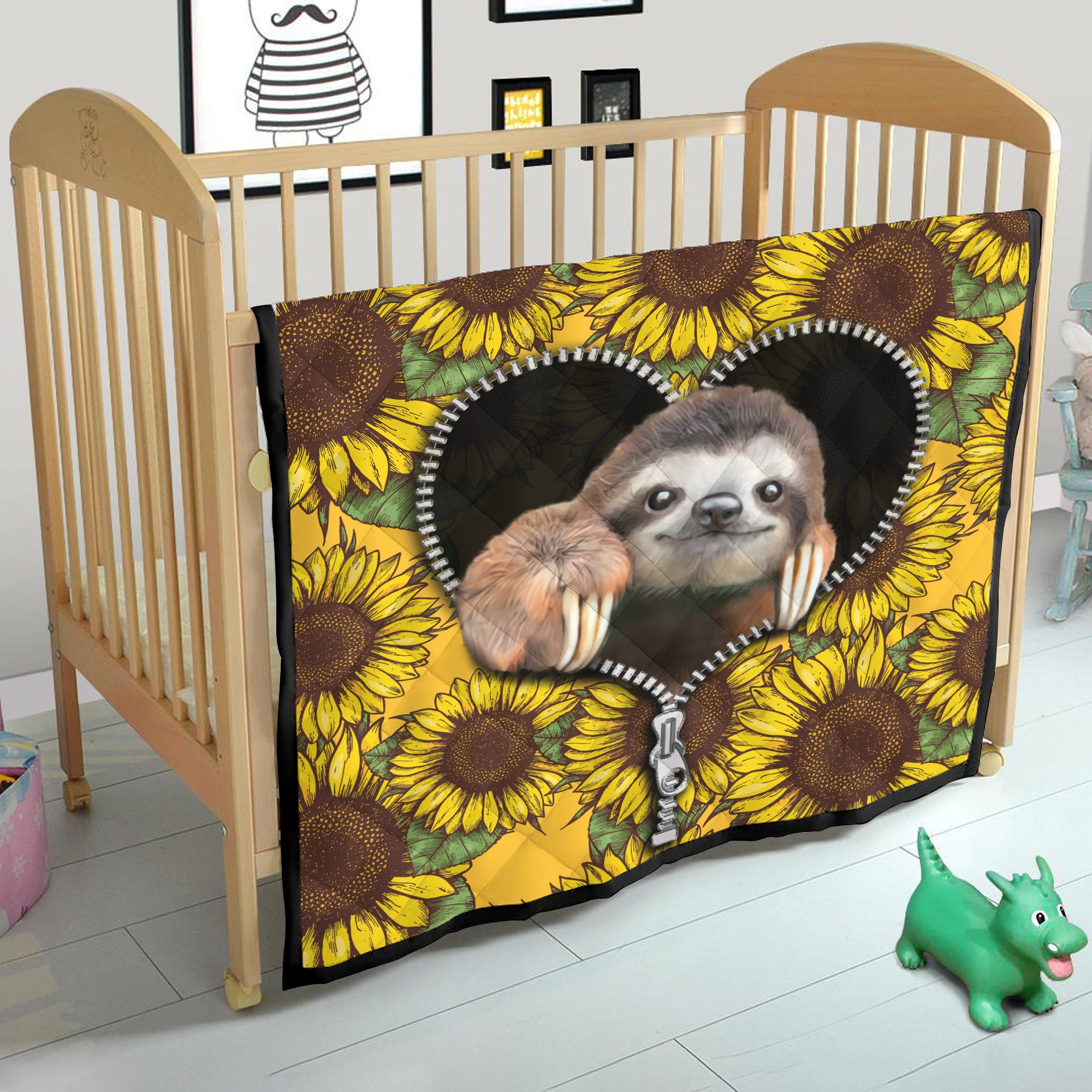 Sloth Sunflower Zipper Quilt Blanket Nearkii