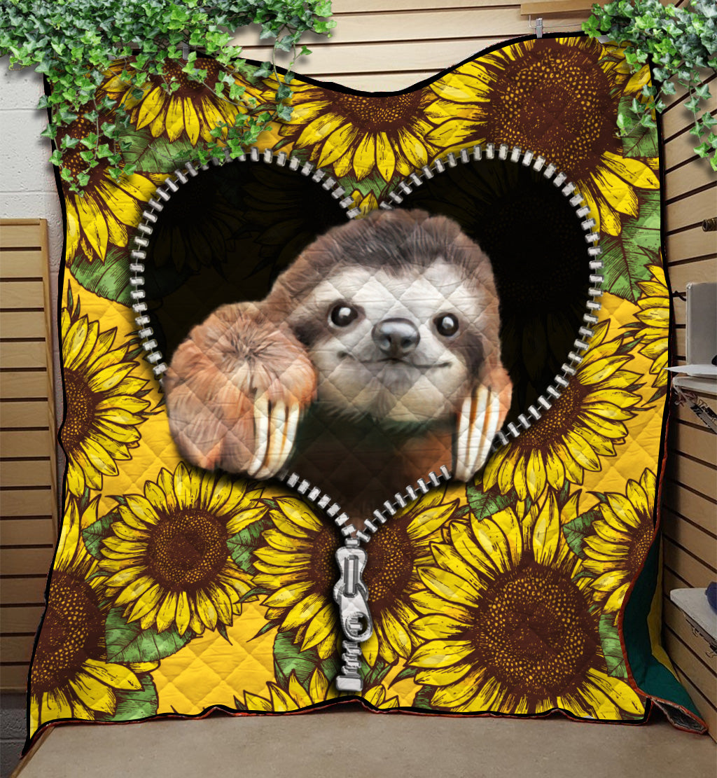 Sloth Sunflower Zipper Quilt Blanket Nearkii