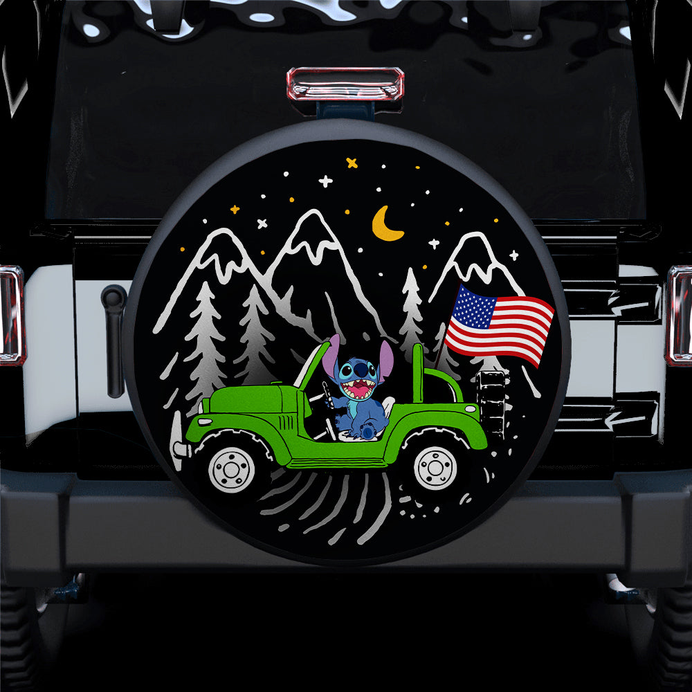 Stitch American Flag Ride Jeep Starry Night Green Car Spare Tire Covers Gift For Campers Nearkii