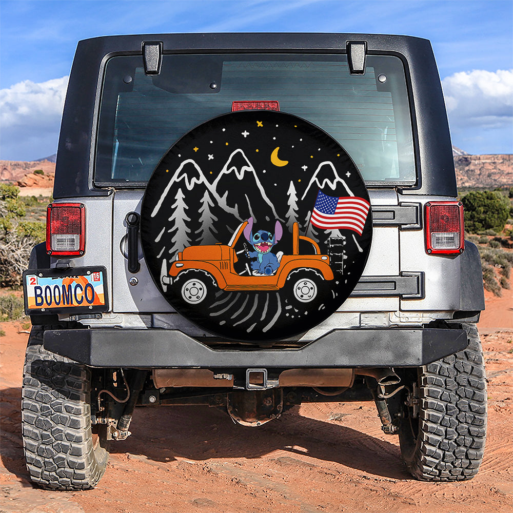 Stitch American Flag Ride Jeep Starry Night Orange Car Spare Tire Covers Gift For Campers Nearkii