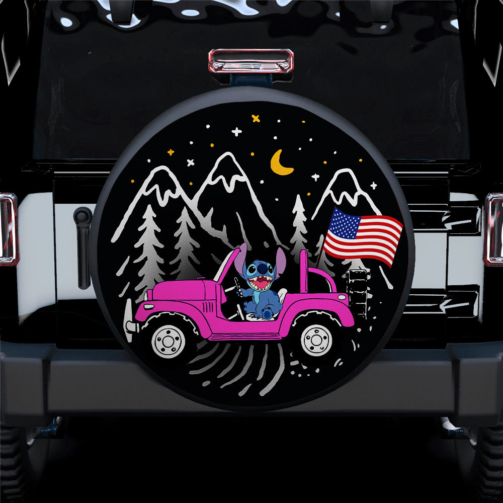 Stitch American Flag Ride Jeep Starry Night Pink Car Spare Tire Covers Gift For Campers Nearkii